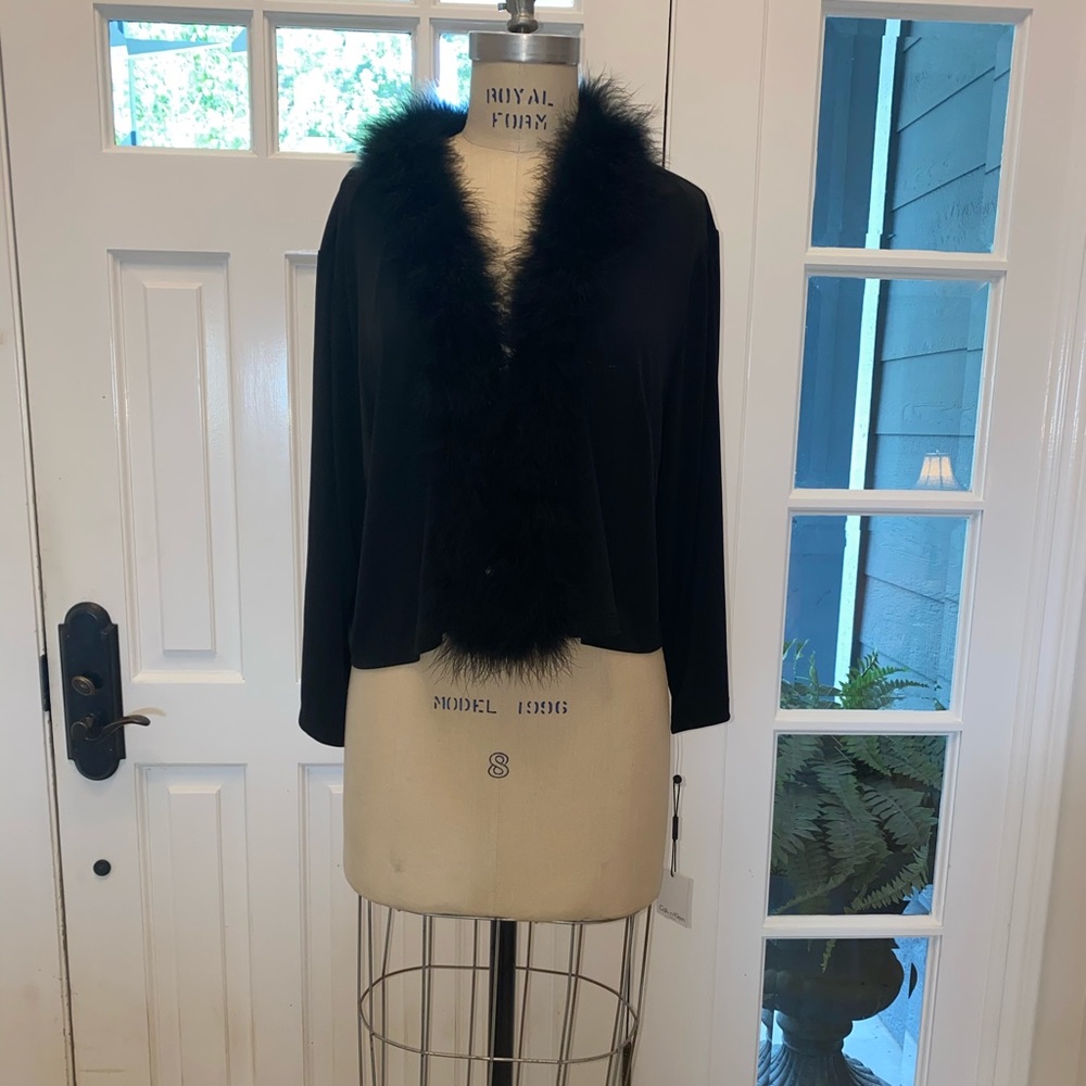 Calvin Klein Cardigan with Maribou feather collar